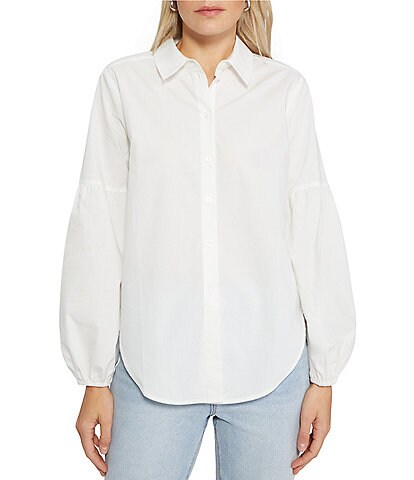 Sanctuary Take Two Button Down Tie-Front Point Collar Long Balloon Sleeve Shirt