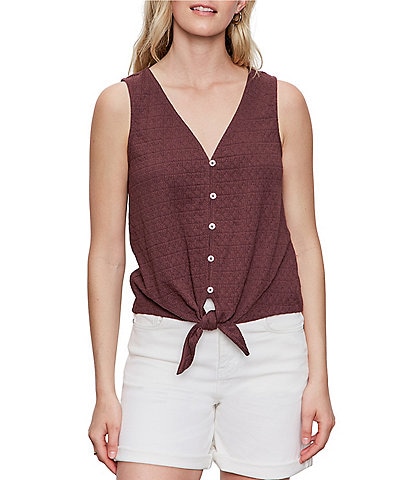 Sanctuary Textured Knit V-Neck Sleeveless Button Tie-Front Shell Top