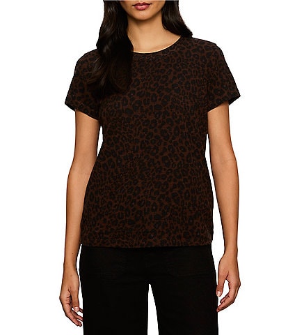 Sanctuary The Perfect Tee Leopard Printed Crew Neck Short Sleeve Top