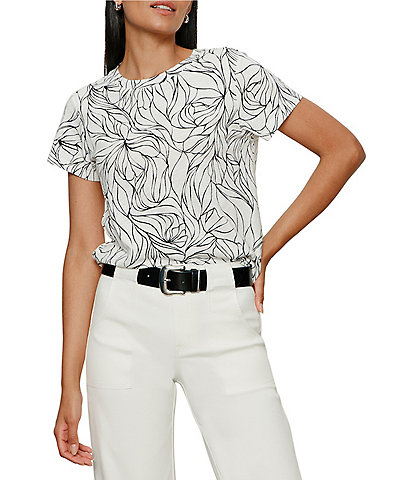 Sanctuary The Perfect Tee Line Print Crew Neck Short Sleeve Tee