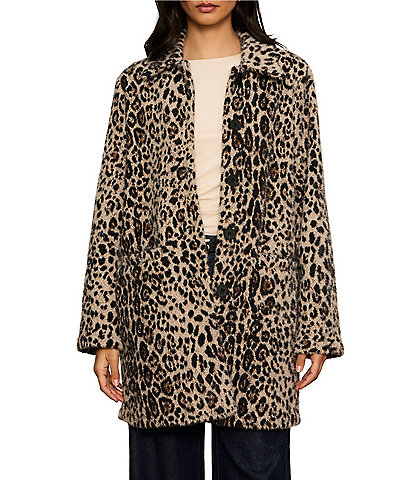 Sanctuary Upside Leopard Print Spread Collar Long Sleeve Button Front Faux Fur Jacket