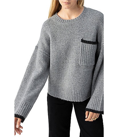 Sanctuary Uptown Girl Knit Crew Neck Long Sleeve Contrast Trim Sweater