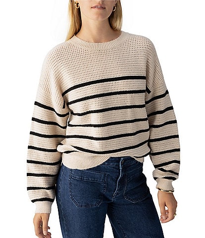 Sanctuary Warmer Days Waffle Knit Stripe Print Crew Neck Long Sleeve Sweater