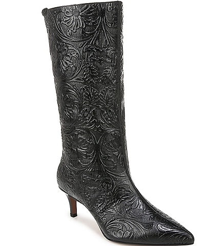 Sarto by Franco Sarto Amari Floral Tool Embossed Leather Mid Dress Boots