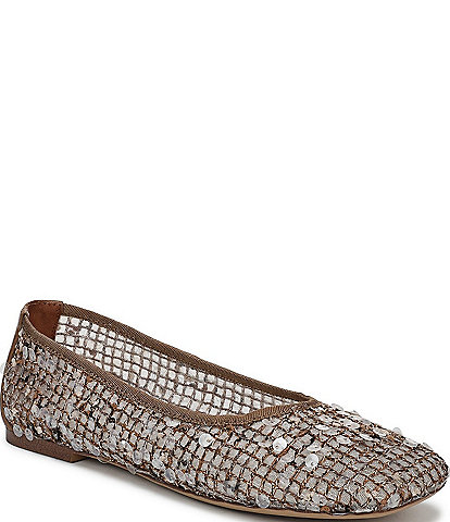 Sarto by Franco Sarto Flexa Winley Woven Raffia Sequin Embellished Square Toe Flats
