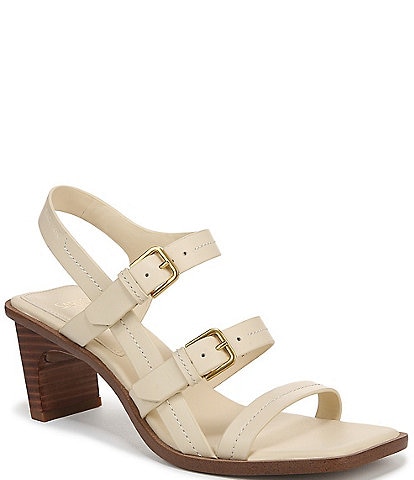Sarto by Franco Sarto Frances Leather Triple Buckle Block Heel Sandals
