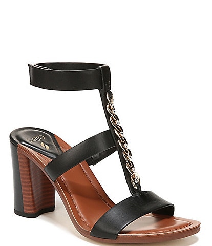 Sarto by Franco Sarto Oria Leather Ankle Strap Chain Detail Sandals