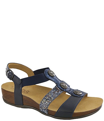 SAS Clover Snake Print Accent Leather Sandals