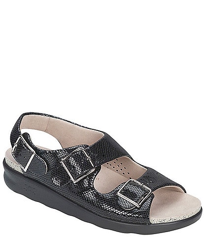 SAS Relaxed Snake Print Leather Buckle Strap Sandals