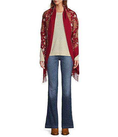 SASSO + SMYTH Floral Embroidered Chinoiserie Scarf Wrap