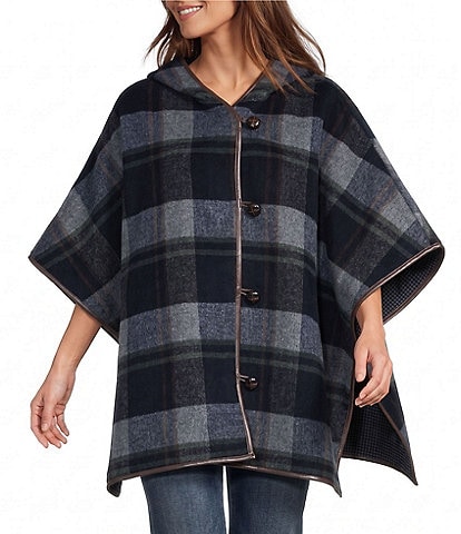 SASSO + SMYTH Plaid Hooded Side Snap Poncho