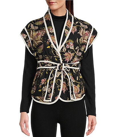 SASSO + SMYTH Floral Print Quilted Belted Vest