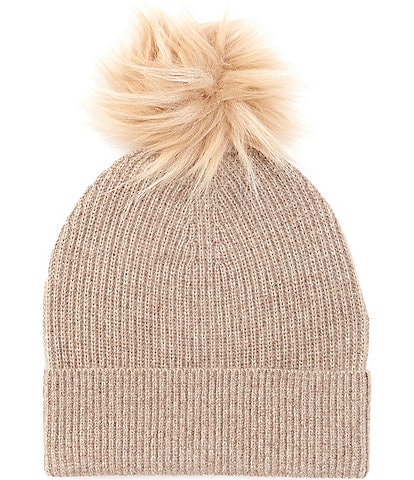 SASSO + SMYTH Ribbed Cuff Faux Fur Pom Beanie