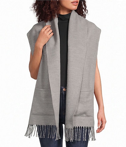 SASSO + SMYTH Solid Pocket Fringe Scarf Wrap