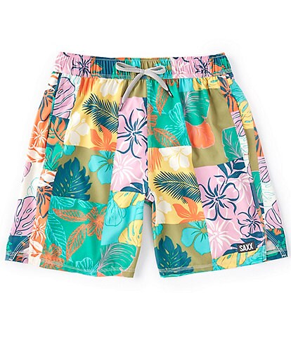 Saxx Oh Buoy Tropical Island Patchwork Print 2N1 7#double; Inseam Volley Shorts