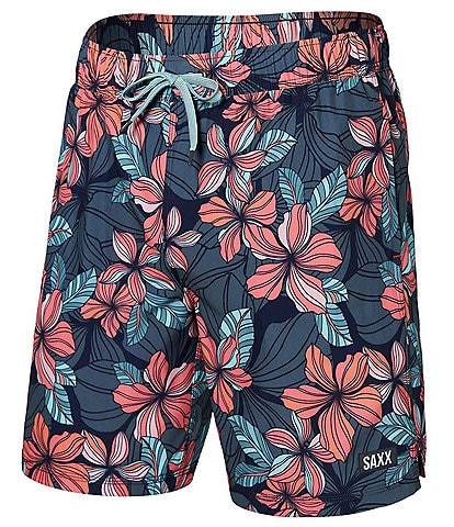 SAXX Oh Buoy Two-In-One Deep Jungle Printed 7#double; Inseam Swim Trunks