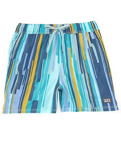 SAXX Oh Buoy Two-In-One Soft Stripe 5#double; Inseam Stretch Volley Swim Shorts