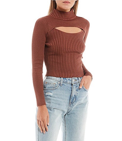Say What Mock Neck Ribbed Cut Out Long Sleeve Top