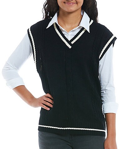 Say What Sleeveless Oversized Varsity Sweater Vest