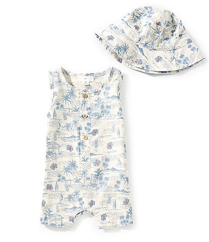 Scene&Heard Baby Boys 3-24 Month Sleeveless Printed Shortall and Hat Set