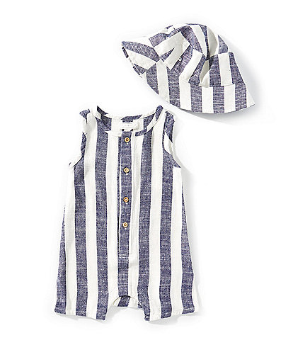 Scene&Heard Baby Boys 3-24 Month Sleeveless Stripe Printed Shortall and Hat Set