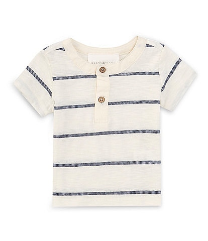 Scene&Heard Baby Boys 3-24 Months Round Neck Short Sleeve Striped Henley T-Shirt