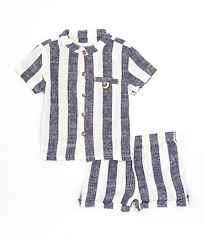 Scene&Heard Baby Boys 3-24 Months Woven Striped Button Down Linen Shirt & Shorts Set