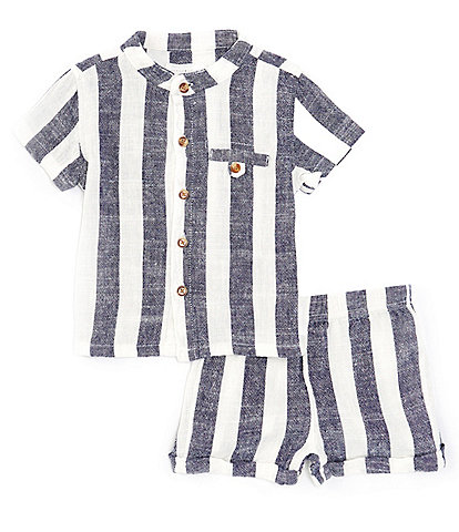 Scene&Heard Baby Boys 3-24 Months Woven Striped Button Down Linen Shirt & Shorts Set