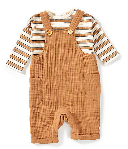 Scene&Heard Baby Boys Gauze Long Sleeve Stripe Overall Set