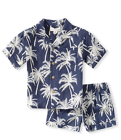Scene&Heard Baby Boys Palm Tree Camp Shirt & Pull-On Shorts Set