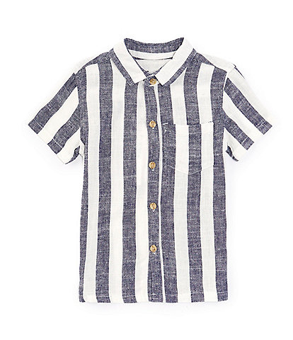 Scene&Heard Little Boys 2T-7 Short Sleeve Button-Front Stripe Woven Shirt