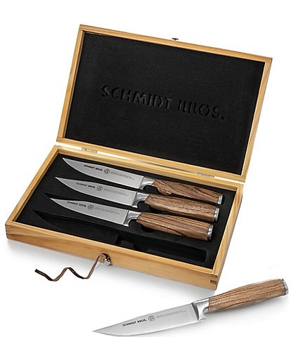 Schmidt Brothers Cutlery Zebra Wood 4-Piece Jumbo Steak Knife Set with Box