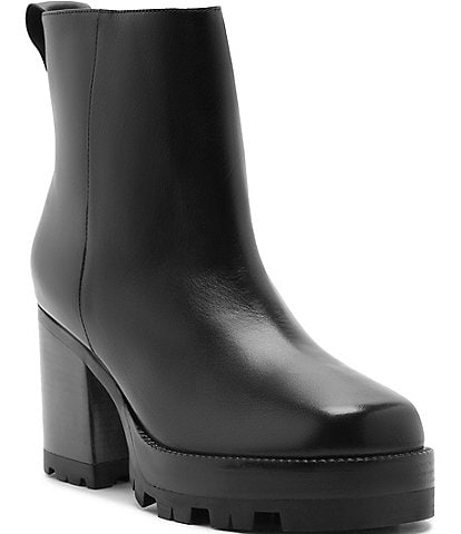 Schutz 240 Leather Platform Block Heel Lug Sole Booties