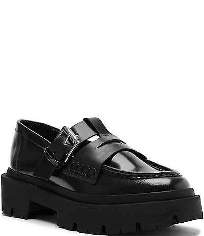 Schutz Alana Leather Buckle Platform Penny Loafers