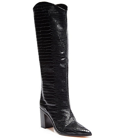 Schutz Maryana Block Crocodile Embossed Leather Tall Western Boots