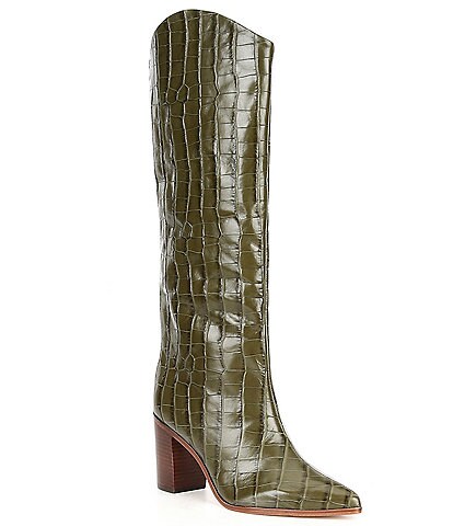 Schutz Maryana Block Crocodile Embossed Leather Tall Western Boots