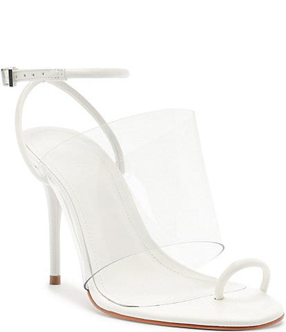 Schutz Astra Clear Vinyl Leather Toe Loop Ankle Wrap Dress Sandals