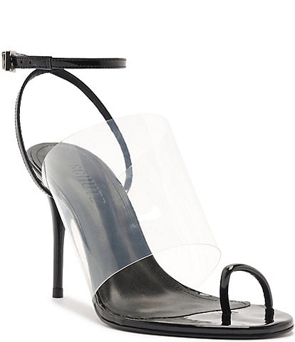 Schutz Astra Clear Vinyl Patent Leather Toe Loop Dress Sandals