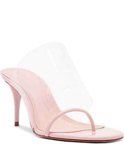 Schutz Astra Mule Clear Vinyl Patent Leather Toe Loop Thong Slide Sandals