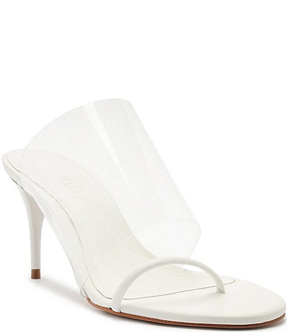 Schutz Astra Mule Clear Vinyl Patent Leather Toe Loop Thong Slide Sandals