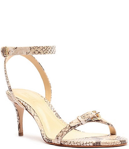 Schutz Aurora Mid Snake Print Leather Ankle Strap Dress Sandals