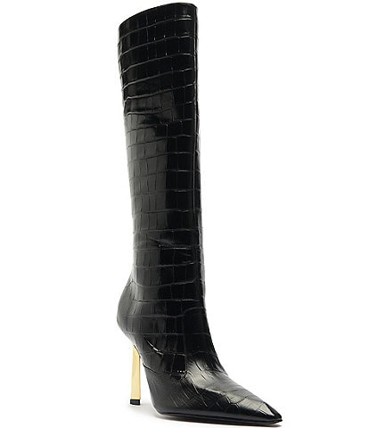 Schutz Ciara Crocodile Embossed Leather Tall Boots