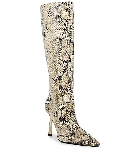 Schutz Ciara Snake Embossed Tall Leather Boots