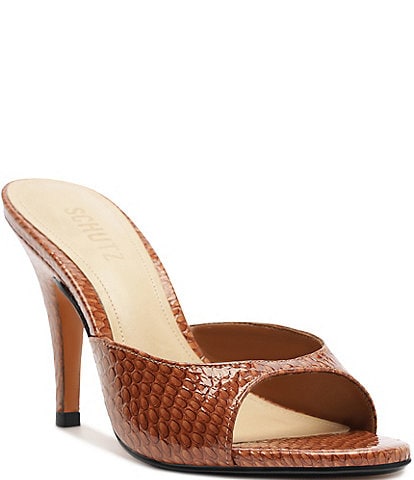 Schutz Clea Snake Printed Leather Dress Slide Sandals