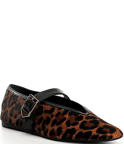 Schutz Courtney Leopard Print Leather Mary Jane Ballet Flats