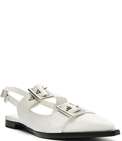 Schutz Darla Leather Buckled Slingback Flats