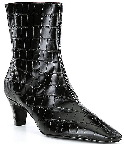 Schutz Dellia Crocodile Embossed Leather Booties