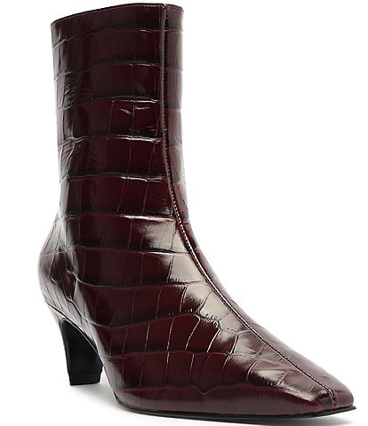 Schutz Dellia Crocodile Print Leather Kitten Heel Booties