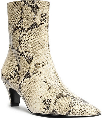 Schutz Dellia Snake Print Leather Kitten Heel Booties