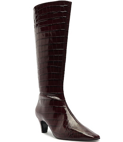 Schutz Dellia Up Crocodile Embossed Leather Kitten Heel Tall Boots